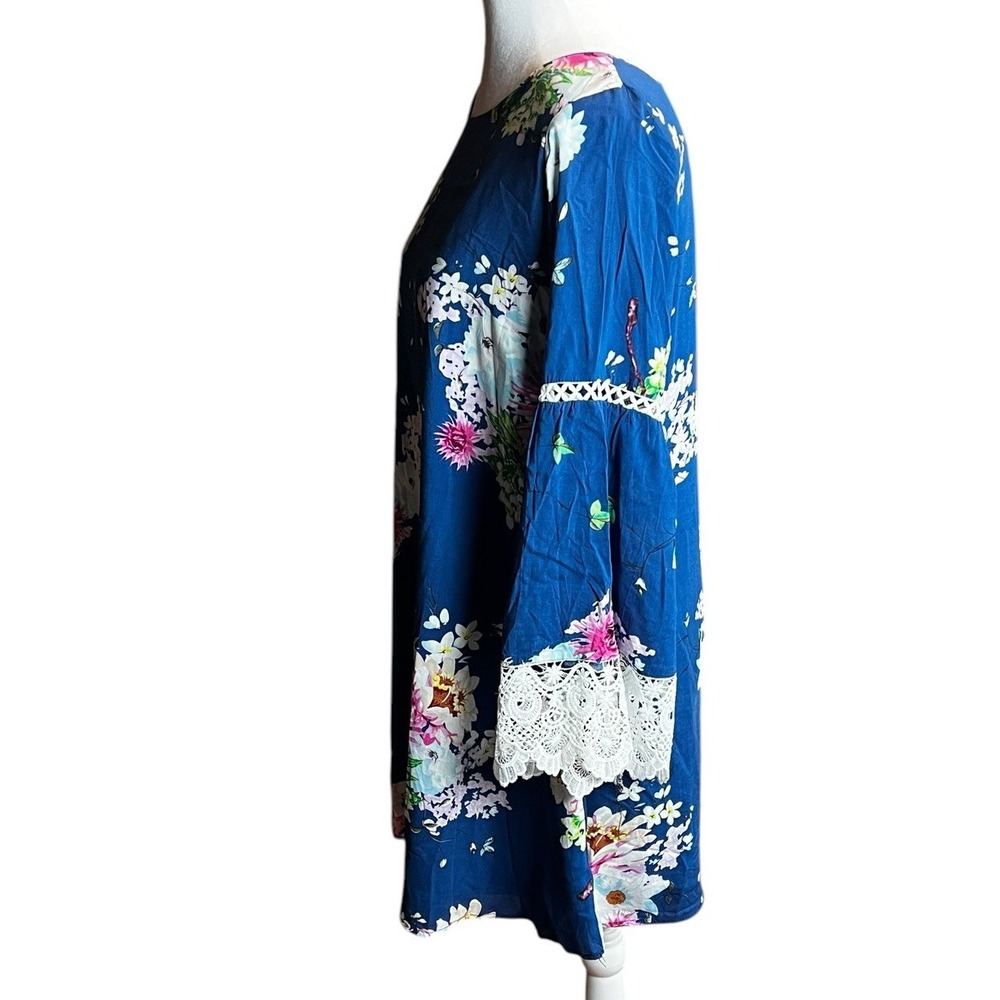 Davi & Dani Blue Floral Lace Dress Lightweight US Woman Size Large‎ - Picture 4 of 12